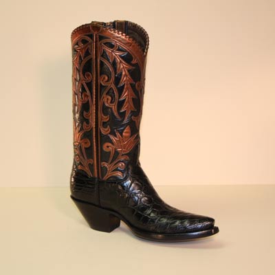 Black Alligator Belly Custom owboy Boot w Copper Kid Overlay
