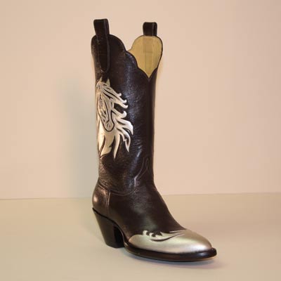 Brown Buffalo Calf Custom Cowboy Boot with Gold Horse Head