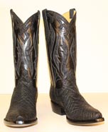 black elephant custom cowboy boot with elephant inlays and elephant collar and ear pulls