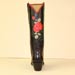 Black Glass Calf Tall Fashion Boot with Red Rose Inlay and Buckstitching
