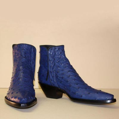 custom handmade blue ostrich botine