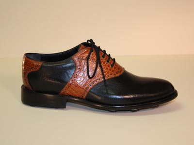 Black Kangaroo w Cognac Alligator Belly Custom Golf Shoe