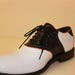 White Kangaroo Custom Made Golf Shoe with Black Alligator Saddle and Team Logo