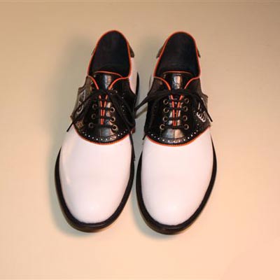 White Kangaroo with Black Alligator Saddle Custom Golf Shoe