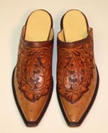 Cognac Ostrich Leaf Mule